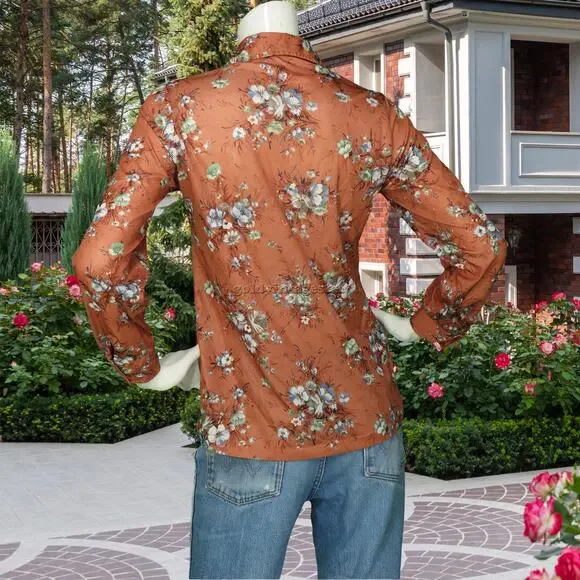Vintage Rustic Boho Floral Shirt Brown S - Picture 5 of 8